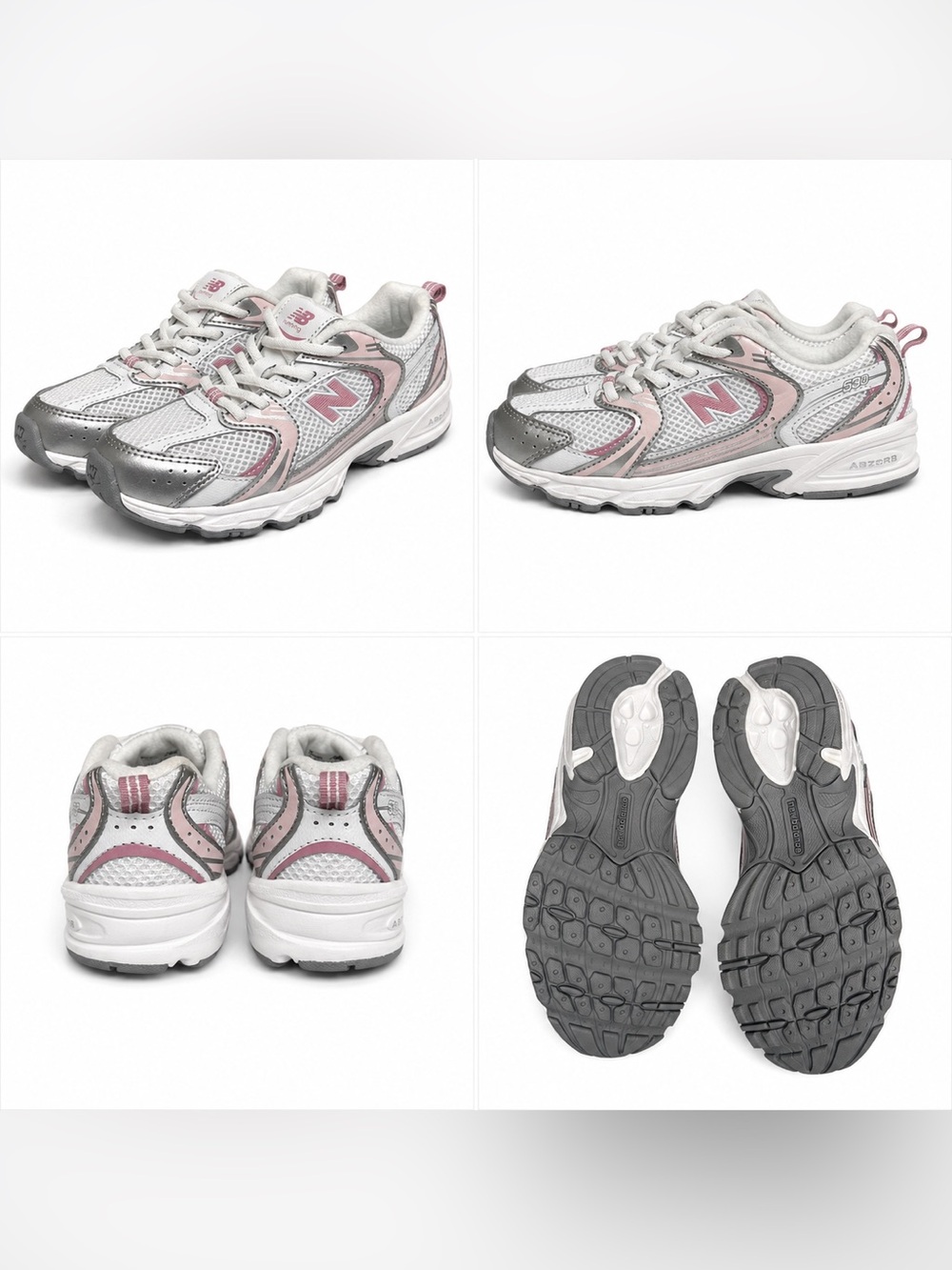 ❌❌❌New Balance Kids Silver and Pink Mesh Sneakers